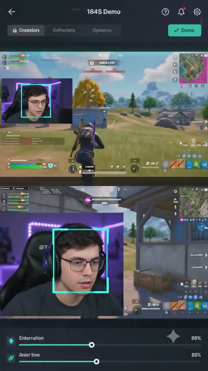 Recadrage 9:16 avec suivi du visage et split facecam